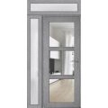 Front Exterior Prehung FiberGlass Door Clear Glass See-through / Manux 8555 White Silk Clear Glass / Sidelight and Transom Window / Office Commercial and Residential Doors Entrance Patio Garage-W36+12" x H80+14"-Left-hand Inswing Gray Ash