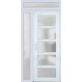 Front Exterior Prehung FiberGlass Door Frosted Glass / Manux 8002 White Silk / Sidelight and Transom Window / Office Commercial and Residential Doors Entrance Patio Garage-W36+14" x H80+14"-Right-hand Inswing White
