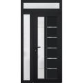 Front Exterior Prehung FiberGlass Door Frosted Glass / Manux 8088 Matte Black / Sidelight and Transom Window / Office Commercial and Residential Doors Entrance Patio Garage-W36+14" x H80+14"-Right-hand Inswing Black