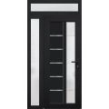 Front Exterior Prehung FiberGlass Door Frosted Glass / Manux 8088 White Silk / Sidelight and Transom Window / Office Commercial and Residential Doors Entrance Patio Garage-W36+16" x H80+14"-Left-hand Inswing Black