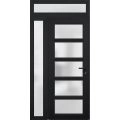 Front Exterior Prehung FiberGlass Door Frosted Glass / Manux 8002 White Silk / Sidelight and Transom Window / Office Commercial and Residential Doors Entrance Patio Garage-W30+12" x H80+14"-Left-hand Inswing Black
