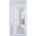 Front Exterior Prehung FiberGlass Door Frosted Glass / Manux 8102 Matte Black / Sidelight and Transom Window / Office Commercial and Residential Doors Entrance Patio Garage-W30+14" x H80+14"-Right-hand Inswing White