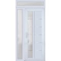 Front Exterior Prehung FiberGlass Door Frosted Glass / Manux 8088 Matte Black / Sidelight and Transom Window / Office Commercial and Residential Doors Entrance Patio Garage-W36+14" x H80+14"-Right-hand Inswing White