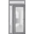 Front Exterior Prehung FiberGlass Door Frosted Glass / Manux 8102 Matte Black / Sidelight and Transom Window / Office Commercial and Residential Doors Entrance Patio Garage-W36+12" x H80+14"-Left-hand Inswing Gray Ash