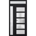 Front Exterior Prehung FiberGlass Door Frosted Glass / Manux 8002 White Silk / Sidelight and Transom Window / Office Commercial and Residential Doors Entrance Patio Garage-W36+14" x H80+14"-Right-hand Inswing Black