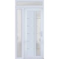 Front Exterior Prehung FiberGlass Door Frosted Glass / Manux 8088 White Silk / Sidelight and Transom Window / Office Commercial and Residential Doors Entrance Patio Garage-W36+16" x H80+14"-Left-hand Inswing White
