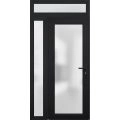 Front Exterior Prehung FiberGlass Door Frosted Glass / Manux 8102 White Silk / Sidelight and Transom Window / Office Commercial and Residential Doors Entrance Patio Garage-W30+14" x H80+14"-Left-hand Inswing Black