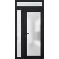 Front Exterior Prehung FiberGlass Door Frosted Glass / Manux 8102 Matte Black / Sidelight and Transom Window / Office Commercial and Residential Doors Entrance Patio Garage-W30+14" x H80+14"-Right-hand Inswing Black
