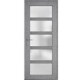 Front Exterior Prehung FiberGlass Door Frosted Glass / Manux 8002 White Silk / Office Commercial and Residential Doors Entrance Patio Garage-W30" x H80"-Right-hand Inswing Gray Ash