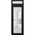 Front Exterior Prehung FiberGlass Door Frosted Glass / Manux 8102 White Silk / Transom Window / Office Commercial and Residential Doors Entrance Patio Garage-W30" x H80+14"-Right-hand Inswing Black