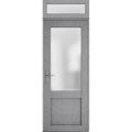 Front Exterior Prehung FiberGlass Door Frosted Glass / Manux 8422 Matte Black / Transom Window / Office Commercial and Residential Doors Entrance Patio Garage-W36" x H80+14"-Right-hand Inswing Gray Ash