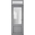 Front Exterior Prehung FiberGlass Door Frosted Glass / Manux 8422 Matte Black / Transom Window / Office Commercial and Residential Doors Entrance Patio Garage-W36" x H80+14"-Left-hand Inswing Gray Ash