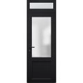 Front Exterior Prehung FiberGlass Door Frosted Glass / Manux 8422 White Silk / Transom Window / Office Commercial and Residential Doors Entrance Patio Garage-W36" x H80+14"-Right-hand Inswing Black