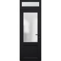 Front Exterior Prehung FiberGlass Door Frosted Glass / Manux 8422 Matte Black / Transom Window / Office Commercial and Residential Doors Entrance Patio Garage-W36" x H80+14"-Left-hand Inswing Black