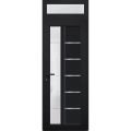 Front Exterior Prehung FiberGlass Door Frosted Glass / Manux 8088 White Silk / Transom Window / Office Commercial and Residential Doors Entrance Patio Garage-W36" x H80+14"-Right-hand Inswing Black