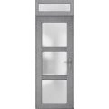 Front Exterior Prehung FiberGlass Door Frosted Glass / Manux 8552 Matte Black / Transom Window / Office Commercial and Residential Doors Entrance Patio Garage-W36" x H80+14"-Left-hand Inswing Gray Ash