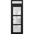 Front Exterior Prehung FiberGlass Door Frosted Glass / Manux 8552 White Silk / Transom Window / Office Commercial and Residential Doors Entrance Patio Garage-W30" x H80+14"-Right-hand Inswing Black