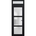 Front Exterior Prehung FiberGlass Door Frosted Glass / Manux 8552 White Silk / Transom Window / Office Commercial and Residential Doors Entrance Patio Garage-W36" x H80+14"-Left-hand Inswing Black