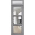 Front Exterior Prehung FiberGlass Door Clear Glass See-through / Manux 8555 Matte Black Clear Glass / Transom Window / Office Commercial and Residential Doors Entrance Patio Garage-W36" x H80+14"-Right-hand Inswing Gray Ash