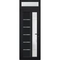 Front Exterior Prehung FiberGlass Door Frosted Glass / Manux 8088 Matte Black / Transom Window / Office Commercial and Residential Doors Entrance Patio Garage-W36" x H80+14"-Left-hand Inswing Black