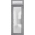 Front Exterior Prehung FiberGlass Door Frosted Glass / Manux 8102 Matte Black / Transom Window / Office Commercial and Residential Doors Entrance Patio Garage-W36" x H80+14"-Right-hand Inswing Gray Ash