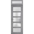 Front Exterior Prehung FiberGlass Door Frosted Glass / Manux 8002 Matte Black / Transom Window / Office Commercial and Residential Doors Entrance Patio Garage-W36" x H80+14"-Right-hand Inswing Gray Ash