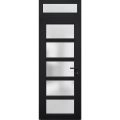 Front Exterior Prehung FiberGlass Door Frosted Glass / Manux 8002 White Silk / Transom Window / Office Commercial and Residential Doors Entrance Patio Garage-W30" x H80+14"-Left-hand Inswing Black