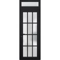Front Exterior Prehung FiberGlass Door Frosted Glass / Manux 8312 Matte Black / Transom Window / Office Commercial and Residential Doors Entrance Patio Garage-W36" x H80+14"-Right-hand Inswing Black