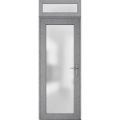 Front Exterior Prehung FiberGlass Door Frosted Glass / Manux 8102 White Silk / Transom Window / Office Commercial and Residential Doors Entrance Patio Garage-W30" x H80+14"-Left-hand Inswing Gray Ash