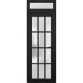 Front Exterior Prehung FiberGlass Door Frosted Glass / Manux 8312 Grey Ash / Transom Window / Office Commercial and Residential Doors Entrance Patio Garage-W36" x H80+14"-Left-hand Inswing Black