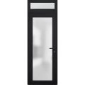 Front Exterior Prehung FiberGlass Door Frosted Glass / Manux 8102 White Silk / Transom Window / Office Commercial and Residential Doors Entrance Patio Garage-W30" x H80+14"-Left-hand Inswing Black