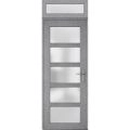 Front Exterior Prehung FiberGlass Door Frosted Glass / Manux 8002 White Silk / Transom Window / Office Commercial and Residential Doors Entrance Patio Garage-W36" x H80+14"-Left-hand Inswing Gray Ash