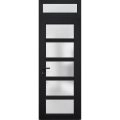 Front Exterior Prehung FiberGlass Door Frosted Glass / Manux 8002 Matte Black / Transom Window / Office Commercial and Residential Doors Entrance Patio Garage-W30" x H80+14"-Right-hand Inswing Black