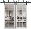Sliding Closet 12 Lites Clear Glass Barn Bypass Doors | Felicia 3355 White Silk | Sturdy 6.6ft Rails Hardware Set | Wood Solid Bedroom Wardrobe Doors  -36" x 80" (2* 18x80) White