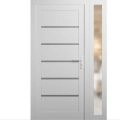 Front Exterior Prehung Metal-Plastic Door | Manux 8415 Walnut | Side Sidelite Transom | Office Commercial and Residential Doors Entrance Patio Garage 44" x 80" (W32+12" x H80") Left hand Inswing White