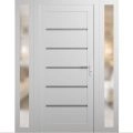 Front Exterior Prehung Metal-Plastic Door | Manux 8415 Matte Black | 2 Side Sidelite Transoms | Office Commercial and Residential Doors Entrance Patio Garage 68" x 80" (W16+36+16" x H80") Left hand Inswing White