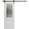 Sturdy Barn Door | Lucia 8822 White Silk with Frosted Glass | 6.6FT Rail Hangers Heavy Hardware Set | Solid Panel Interior Doors White