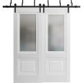 Sliding Closet Barn Bypass Doors | Lucia 8822 White Silk with Frosted Glass | Sturdy 6.6ft Rails Hardware Set | Wood Solid Bedroom Wardrobe Doors  White