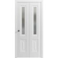 Sliding Closet Bi-fold Doors | Lucia 8822 White Silk with Frosted Glass | Sturdy Tracks Moldings Trims Hardware Set | Wood Solid Bedroom Wardrobe Doors  White