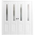 Sliding Closet Double Bi-fold Doors | Lucia 8822 White Silk with Frosted Glass | Sturdy Tracks Moldings Trims Hardware Set | Wood Solid Bedroom Wardrobe Doors  White