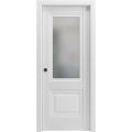Sliding French Pocket Door with | Lucia 8822 White Silk with Frosted Glass | Kit Trims Rail Hardware | Solid Wood Interior Bedroom Sturdy Doors White