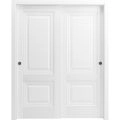 Sliding Closet Bypass Doors | Lucia 8831 White Silk | Sturdy Rails Moldings Trims Hardware Set | Wood Solid Bedroom Wardrobe Doors  White