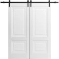 Sturdy Double Barn Door with | Lucia 8831 White Silk | 13FT Rail Hangers Heavy Set | Solid Panel Interior Doors White