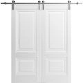 Sturdy Double Barn Door with | Lucia 8831 White Silk | 13FT Rail Hangers Heavy Set | Solid Panel Interior Doors White