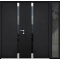 Front Exterior Prehung Aluminum Door / Cynex 6777 Brown / Entry Steel Metal Modern Painted W14+32+14"xH80+16" Right-hand Inswing Black
