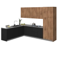 Kitchen Harmony Collection White Gloss Color Base Size 8x10Ft Wide Natural Teak & Black