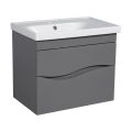 Modern Wall-Mount Bathroom Vanity with Washbasin | Wave Teak Natural Collection | Non-Toxic Fire-Resistant MDF-26" Gray Matte