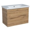 Modern Wall-Mount Bathroom Vanity with Washbasin | Wave Teak Natural Collection | Non-Toxic Fire-Resistant MDF-26" Teak Natural