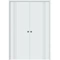 Sliding French Double Pocket Doors 36 x 80 inches | BASIC 0111 Dove Grey | Kit Rail Hardware | Solid Wood Interior Bedroom Modern Doors White