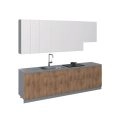 Kitchen Contemporary Collection Natural Teak Color Base Size 9.5Ft Wide Natural Teak & White Gloss